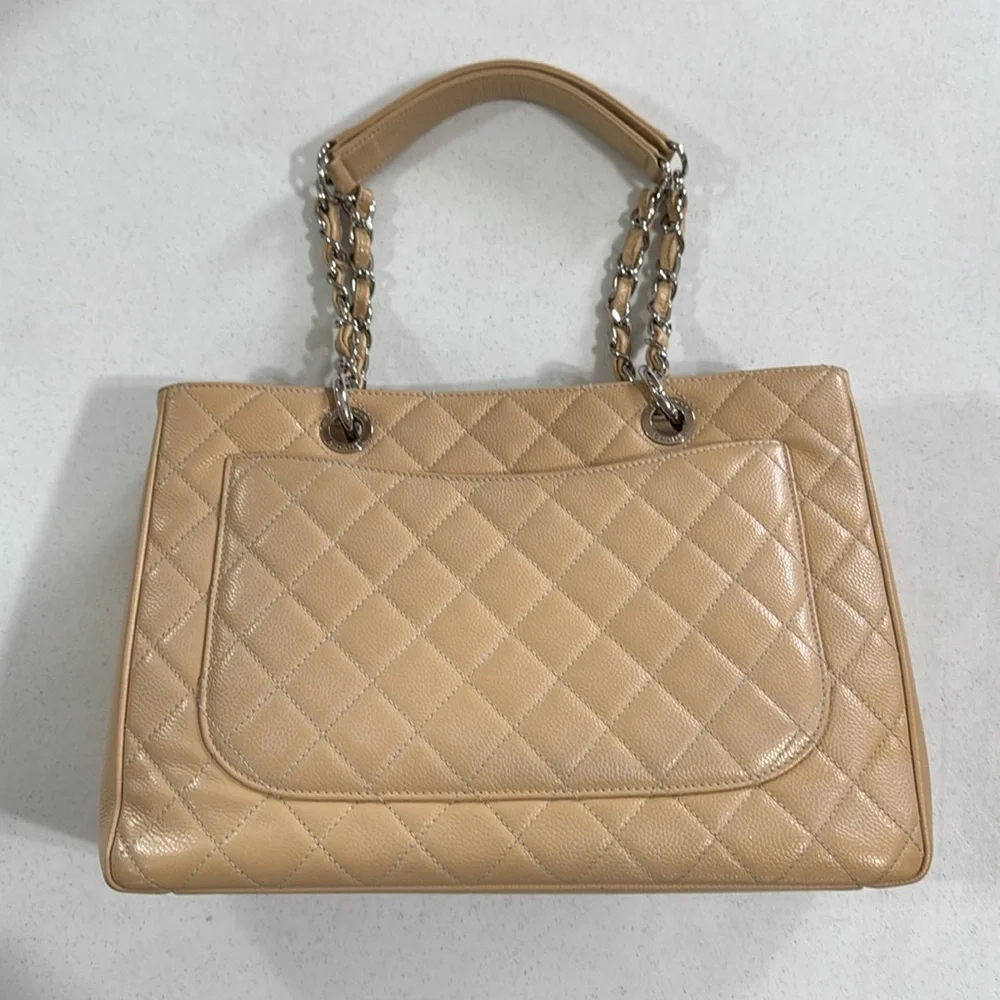 Chanel CC Quilted Shoulder Bag Caviar Beige Large Shopping Tote - Picture 5 of 16